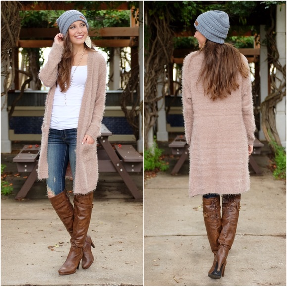 ✨LAST ONE✨Taupe Fuzzy Ultra Soft Long Cardigan - Picture 3 of 3